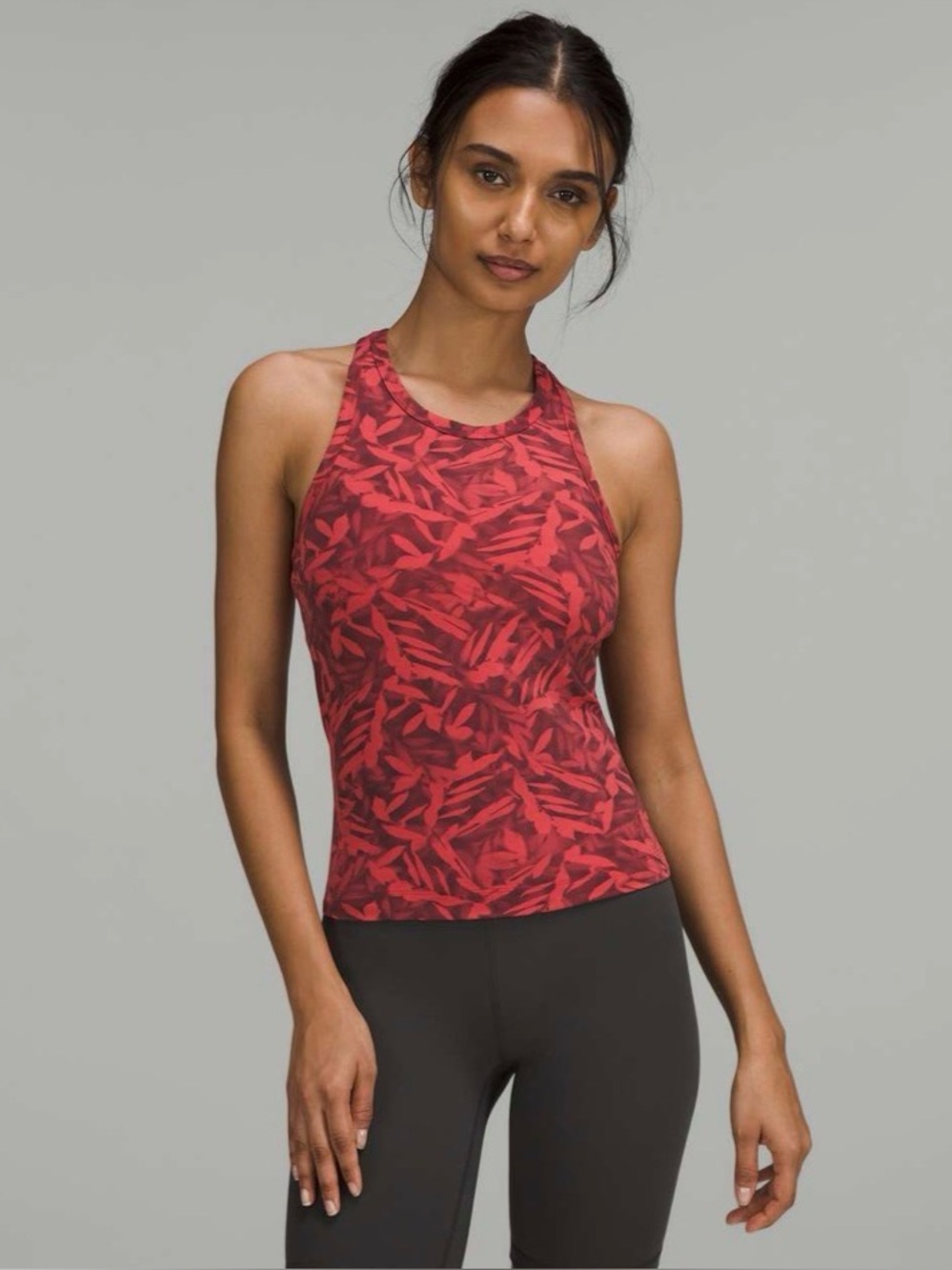 Lululemon Align Waist-Length Racerback Tank Top Spray Leaf Fireside Red Multi